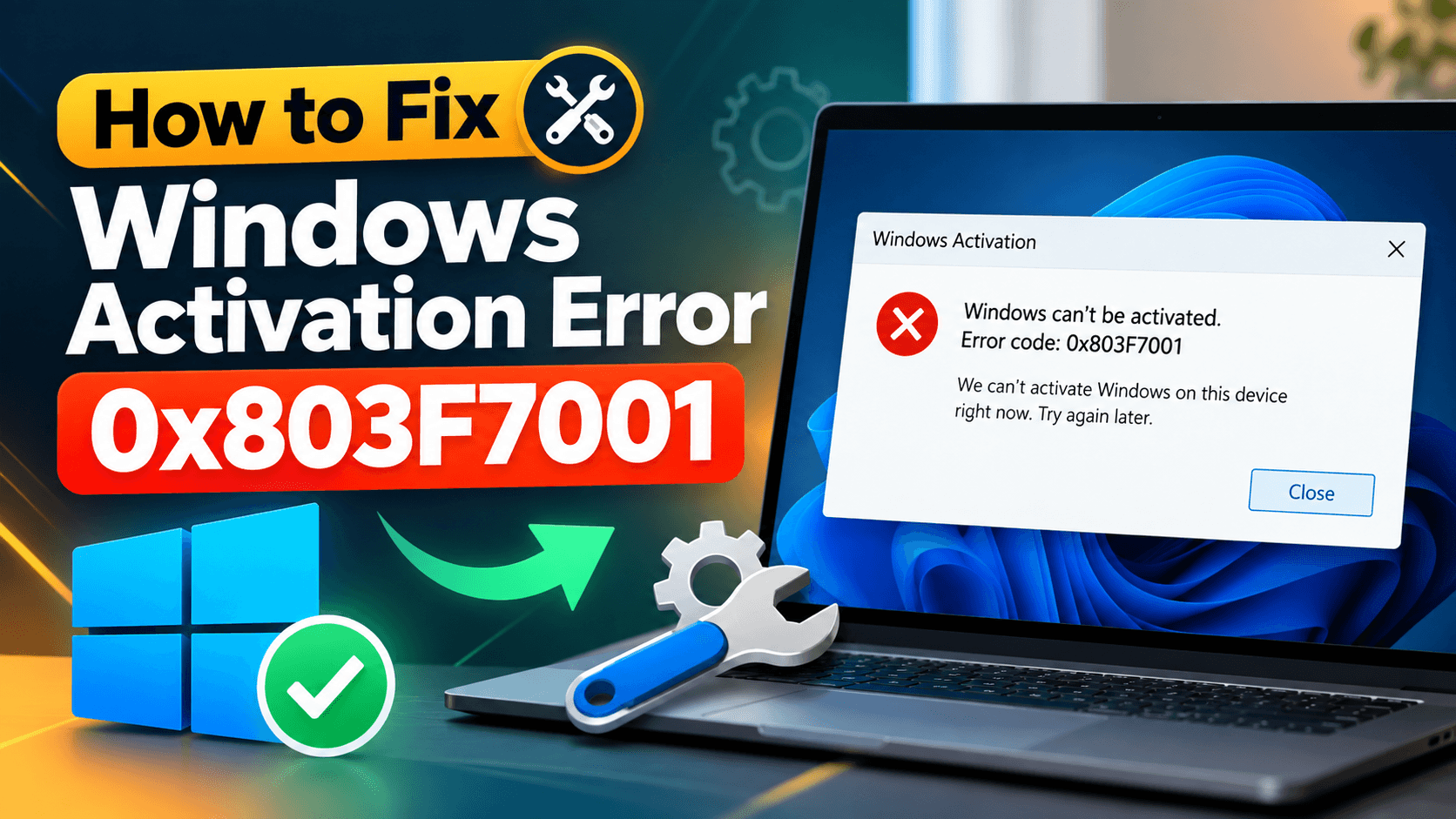 Windows activation error 0x803F7001 on the Windows Activation settings page